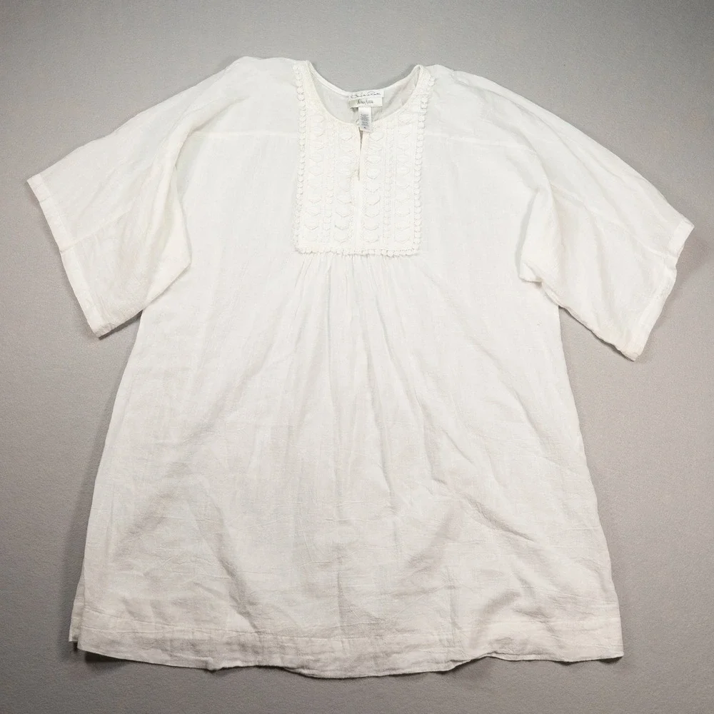 Boho Gauze Tunic Top Womens XL White Embroidered Cottagecore Resort
